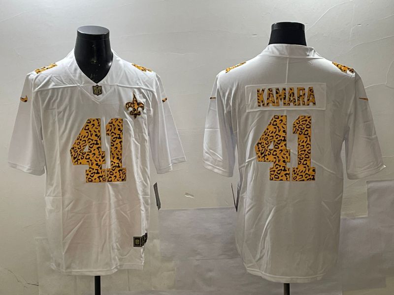 Men New Orleans Saints 41 Kamara White Panther pattern Nike 2025 Limited NFL Jersey style 1